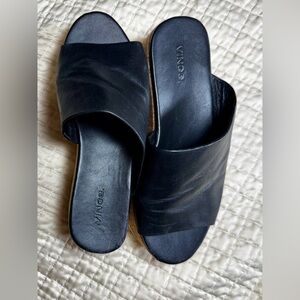 Women’s Vince Black Leather Platform Slides‎ Sandals size 8.5